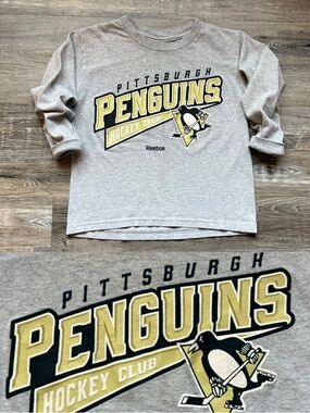 🧸 Reebok | Gray Pittsburgh Penguins Graphic Long Sleeved-Tee